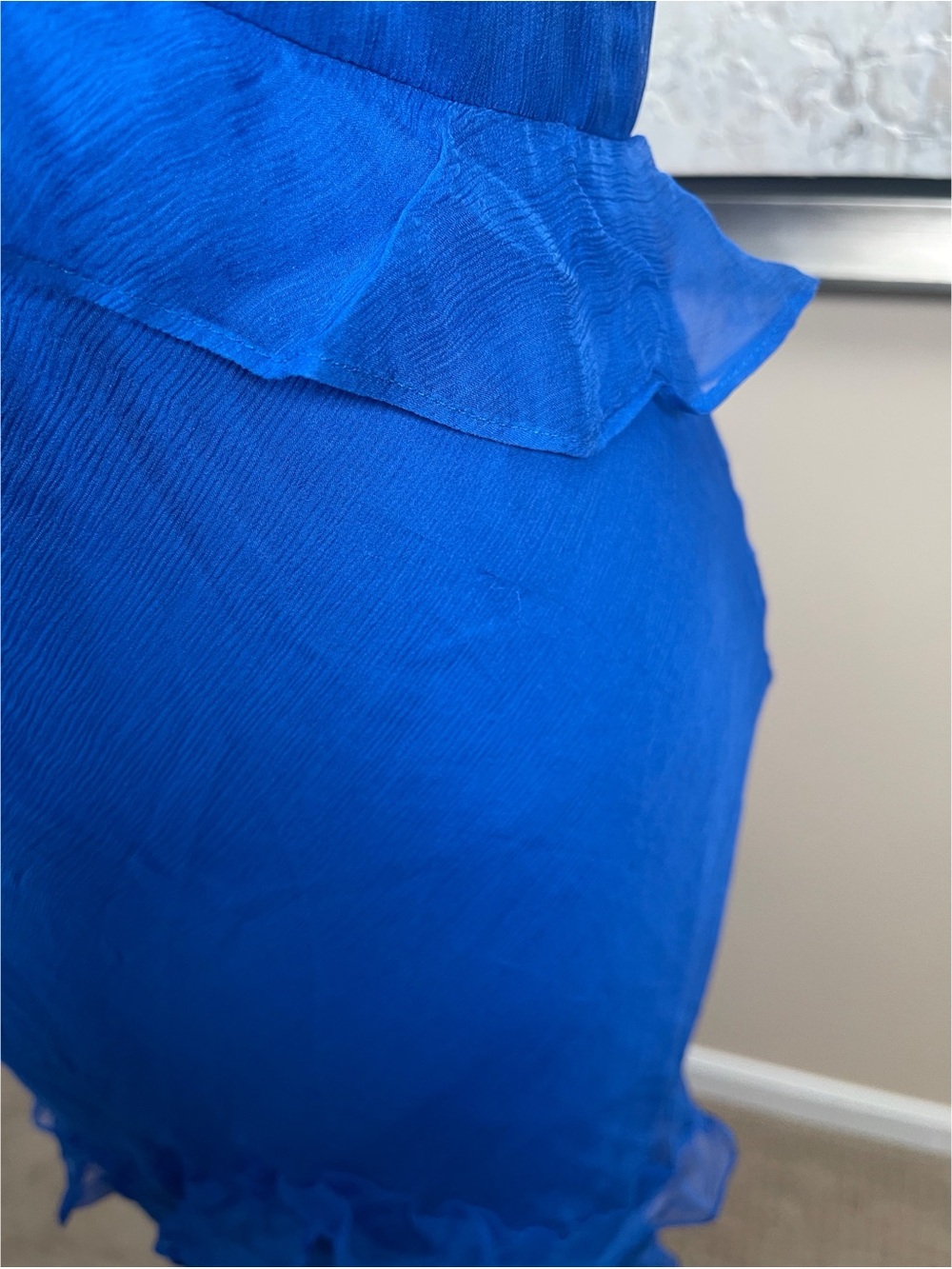 SALONI Chandra Ruffled Plisse Silk Georgette Tiered Blue Maxi Dress Size 8 - Picture 6 of 9